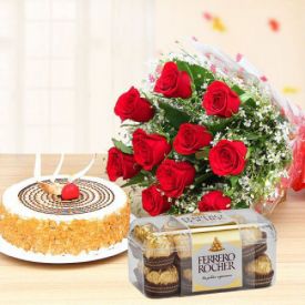 Red Roses & Butterscotch Cake With Rocher